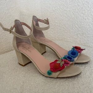 Kate Spade Beige Heels with Colorful Floral Accents